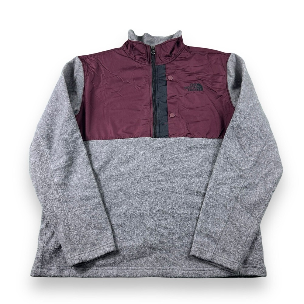The North Face Denali 1/4 Zip Fleece Jacket Snap Gray/Maroon Mens L EUC
